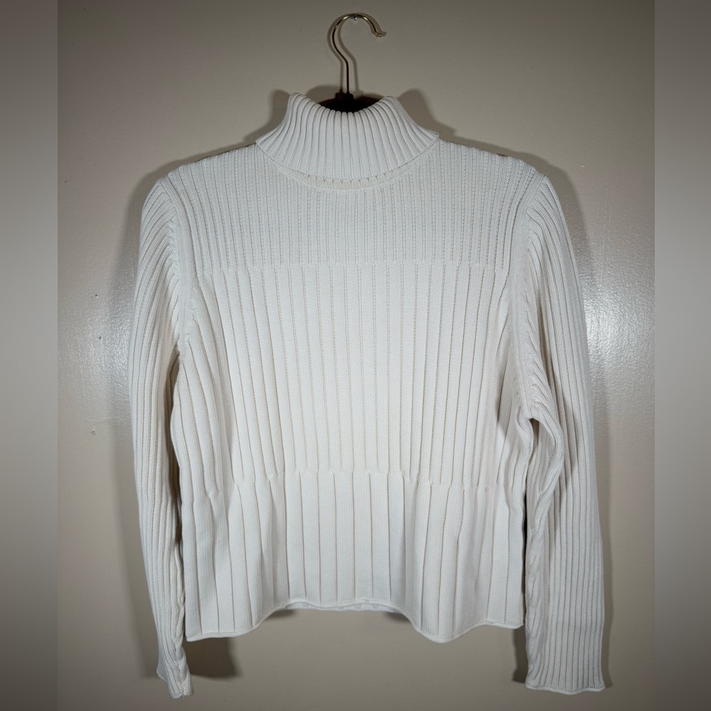 J. Jill Chenille Ivory ribbed turtleneck Fisherman sweater size XL